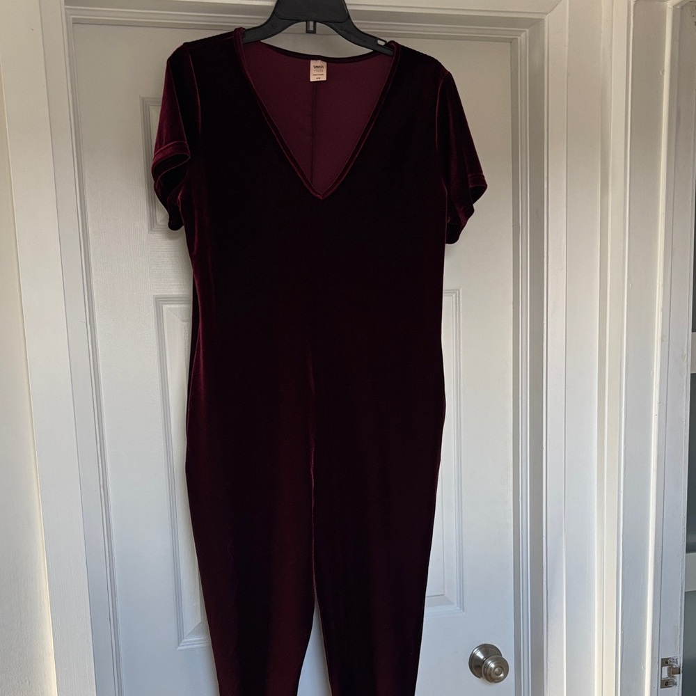 Smash + Tess Deep Red Velvet Jumpsuit